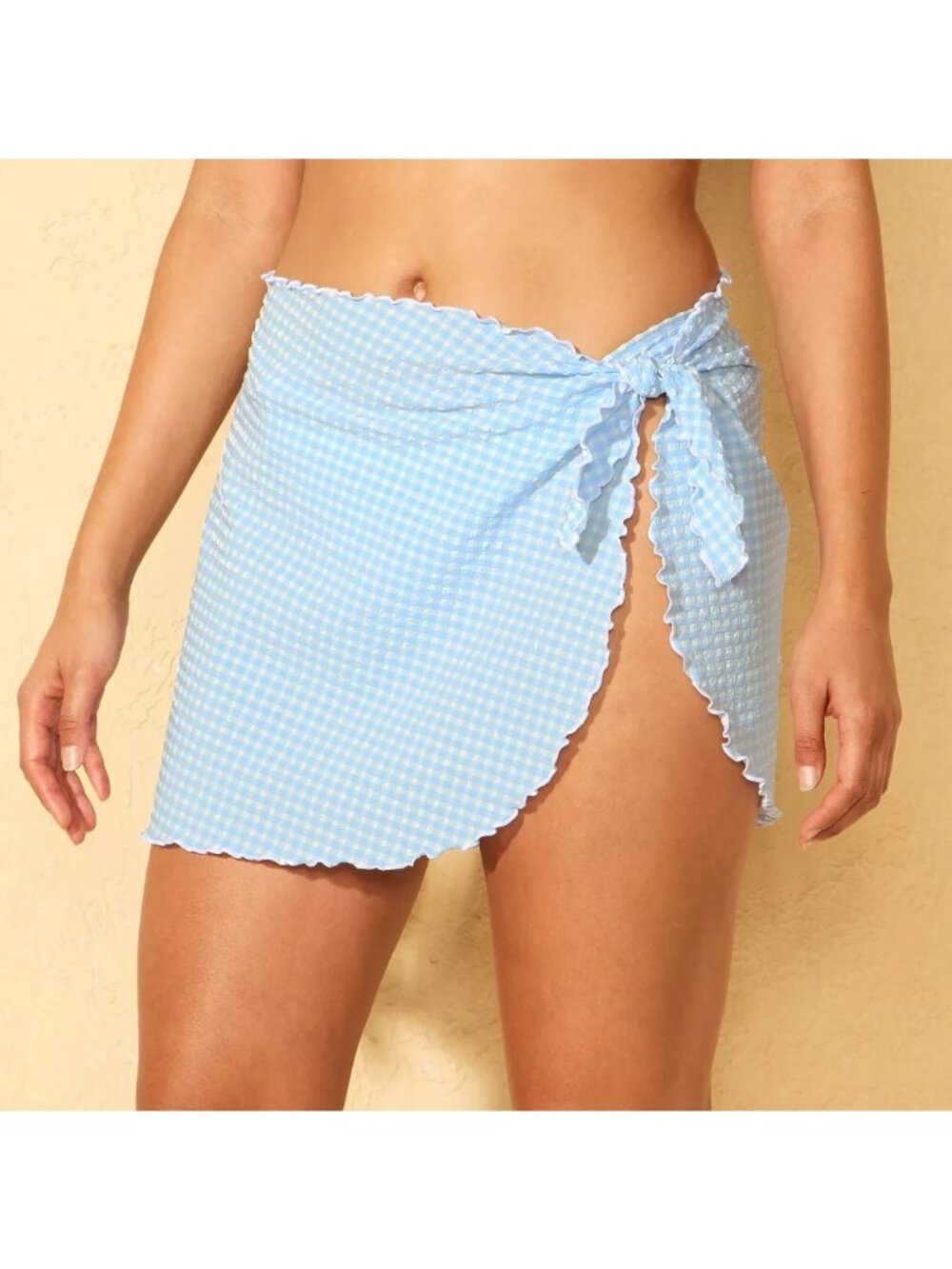 NEW Wild Fable Gingham Seersucker Swim Cover Up Sarong - Blue/White Size XXS/XS